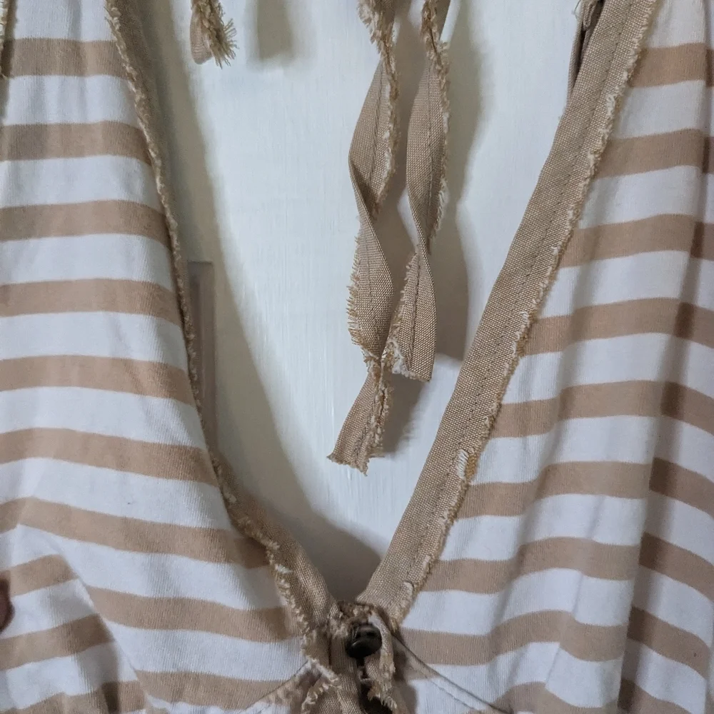 Free People Mylo Striped Button-Down Halter Top Tan Medium GUC - Picture 3 of 6